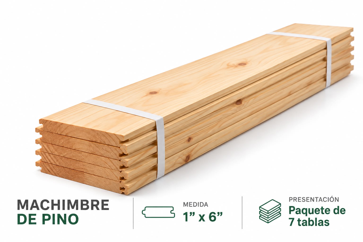 MACHIMBRE DE PINO 1X6″ X 3.05MTS (7 TABLAS)