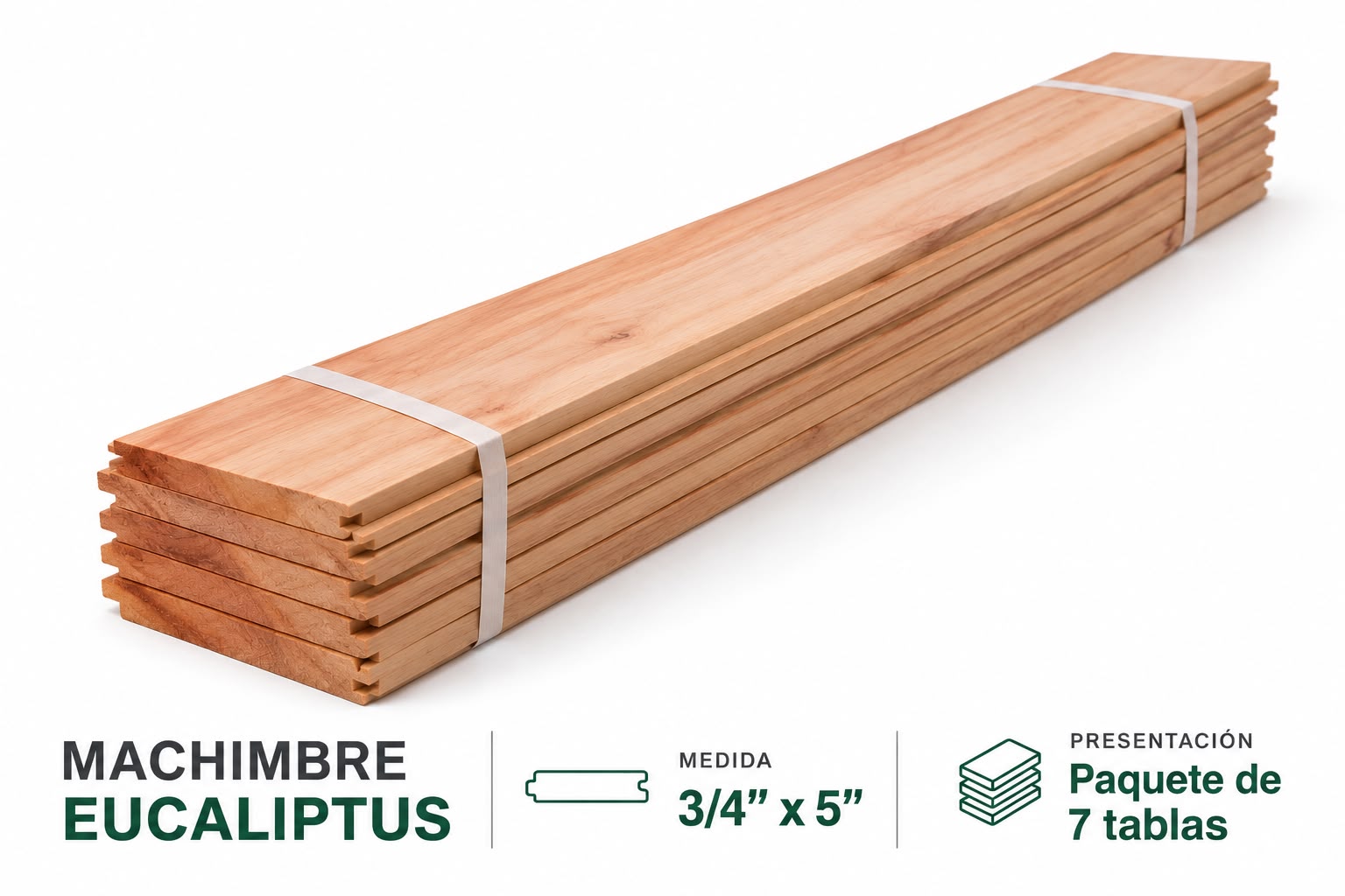 MACHIMBRE EUCALIPTUS GRANDIS 3/4X5" X 1.80MTS (8 TABLAS)